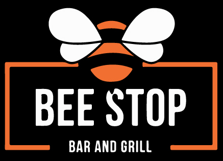 A logo image containing a stylized bee with the text Bee Stop Bar and Grill, surrounded by a yellow frame.